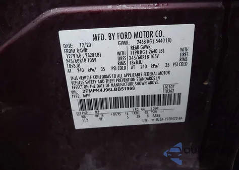 2020 Ford Edge Sel z USA, uszkodzony, nr VIN 2FMPK4J96LBB51968